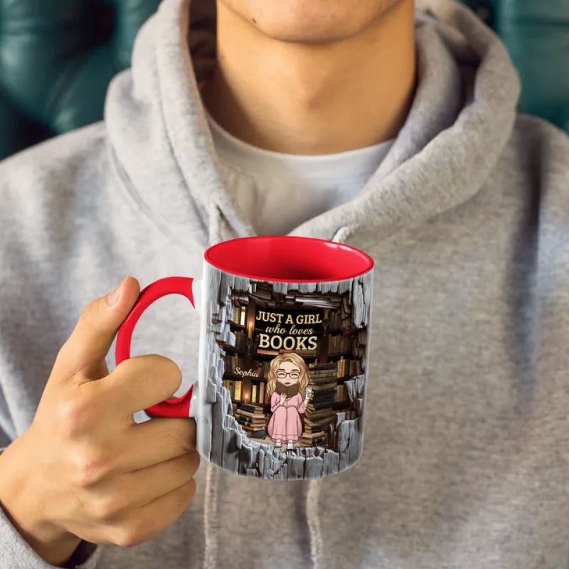 Just A Girl Who Loves Books - Personalized Custom Accent Mug -  Christmas Gift For Book Lovers