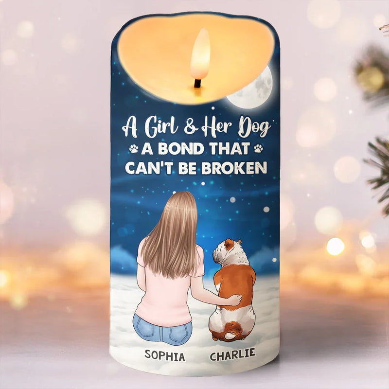 Custom Name Girl and Dog Bond Gifts for Dog Lovers - Personalized LED Candle
