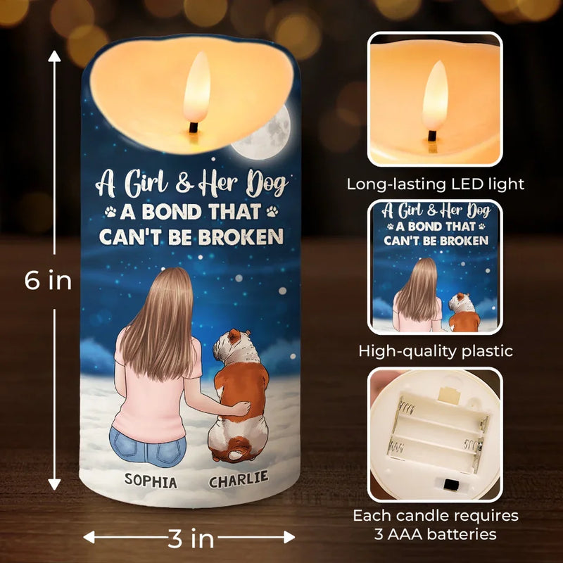 Custom Name Girl and Dog Bond Gifts for Dog Lovers - Personalized LED Candle