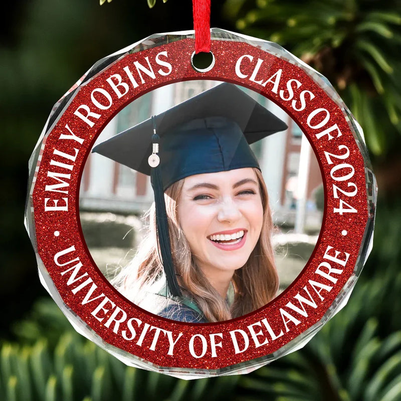 Custom Photo Congratulations On Your Graduation - Family Personalized Custom Circle Glass Ornament - Christmas Gift, Graduation Gift For Family Members, Siblings, Brothers, Sisters