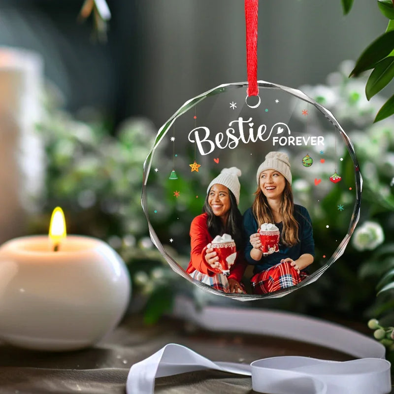 Custom Photo Christmas Brings Families Closer Together - Family Personalized Custom Circle Glass Ornament - Christmas Gift For Family Members, Siblings, Brothers, Sisters