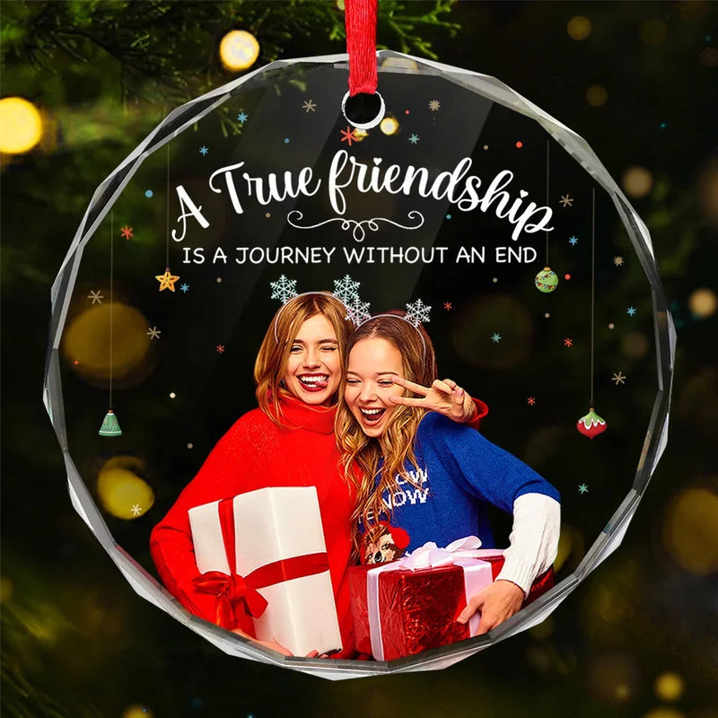 Custom Photo Cherishing The Magic Of Endless Friendship - Bestie Personalized Custom Circle Glass Ornament - Christmas Gift For Best Friends, BFF, Sisters