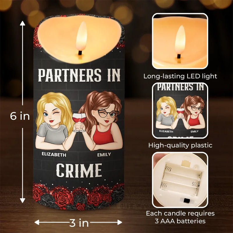 Partners In Crime - Bestie Personalized Custom LED Candle - Christmas Gift For Best Friends, BFF, Sisters