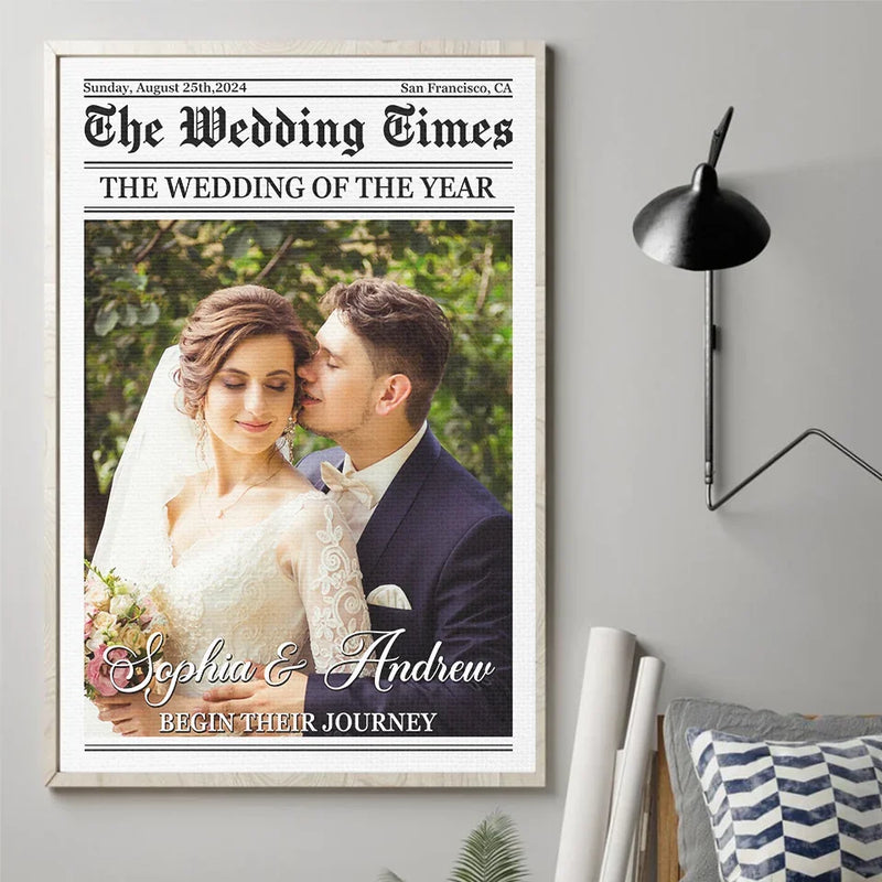 Custom Photo The Wedding Times - Couple Personalized Custom Vertical Poster - Christmas Gift For Husband Wife, Anniversary, First Christmas