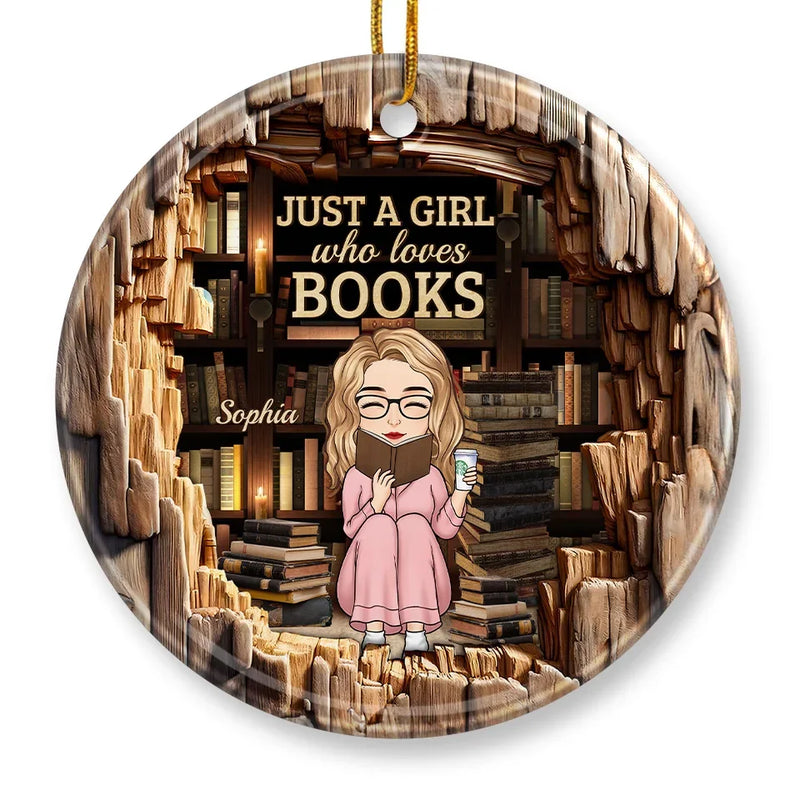 A Girl Who Finds Magic In Books - Personalized Custom Ornament - Ceramic Round Shaped - Christmas Gift For Book Lovers