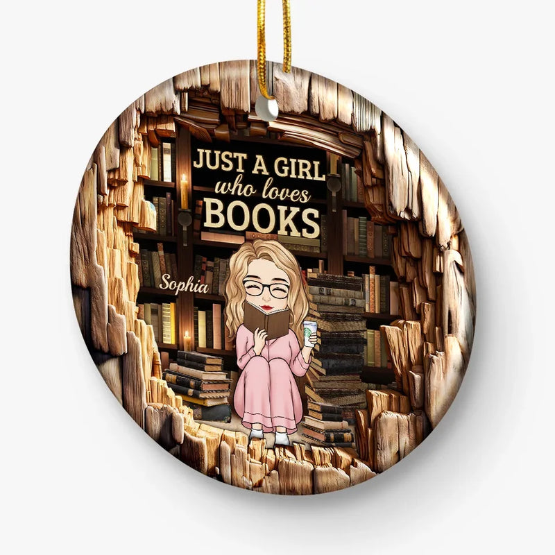 A Girl Who Finds Magic In Books - Personalized Custom Ornament - Ceramic Round Shaped - Christmas Gift For Book Lovers