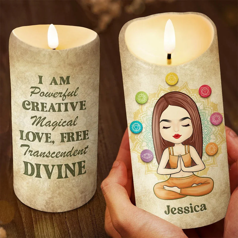 I'm Mostly Peace, Love And Light - Yoga Personalized Custom LED Candle - Christmas Gift For Yoga Lovers