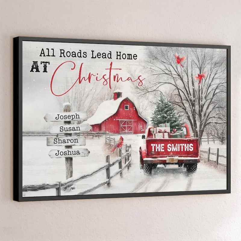 All Roads Lead Home At Christmas - Family Personalized Custom Horizontal Poster - Christmas Gift For Family Members