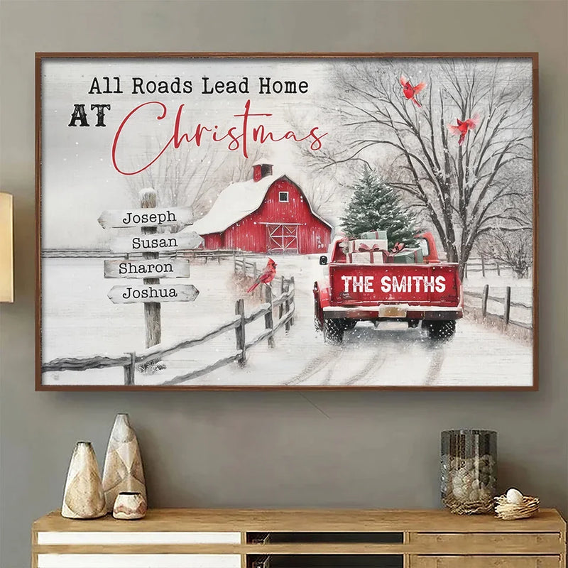 All Roads Lead Home At Christmas - Family Personalized Custom Horizontal Poster - Christmas Gift For Family Members