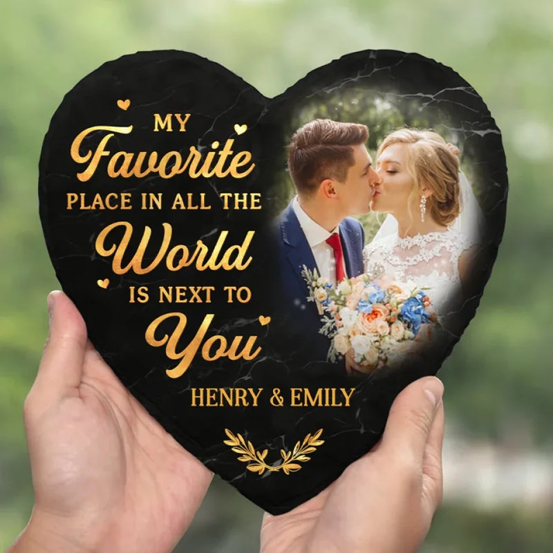 Custom Photo Every Day I'm With You, I Love You More - Couple Personalized Custom Heart Shaped Stone With Stand - Christmas Gift For Husband Wife, Anniversary, First Christmas