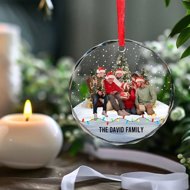 Custom Photo Christmas Is The Day That Holds All Time Together - Family Personalized Custom Circle Glass Ornament - Christmas Gift For Family Members