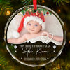 Custom Photo Welcome To The World - Family Personalized Custom Circle Glass Ornament - Christmas Gift For Baby Kids, Newborn Baby