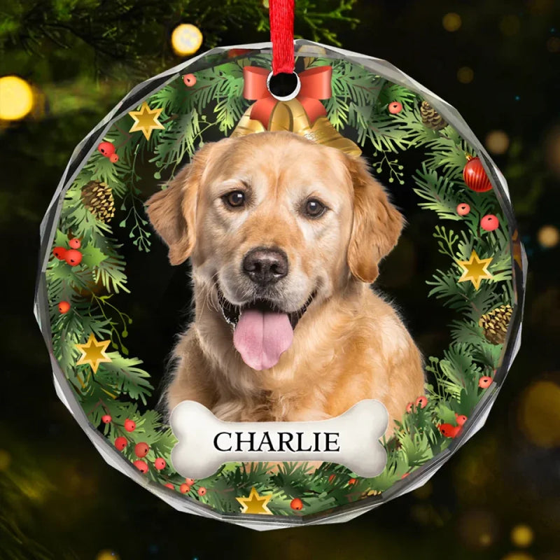 Custom Photo A Dog Wags Its Tail With Its Heart - Dog & Cat Personalized Custom Circle Glass Ornament - Christmas Gift For Pet Owners, Pet Lovers