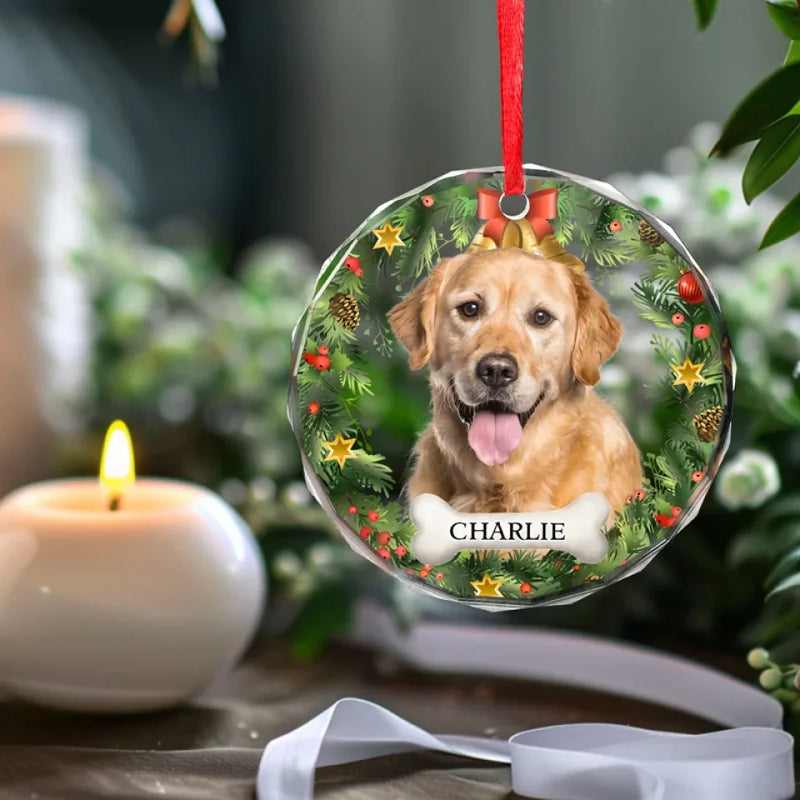 Custom Photo A Dog Wags Its Tail With Its Heart - Dog & Cat Personalized Custom Circle Glass Ornament - Christmas Gift For Pet Owners, Pet Lovers