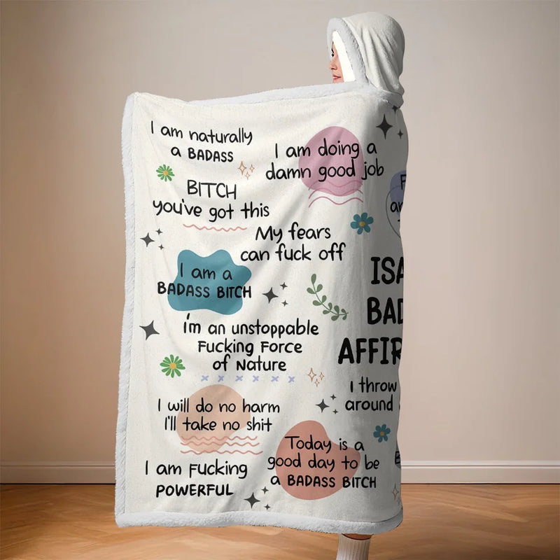 Custom Name Bad Bitch Affirmation Gifts for Women - Personalized Snuggle Blanket