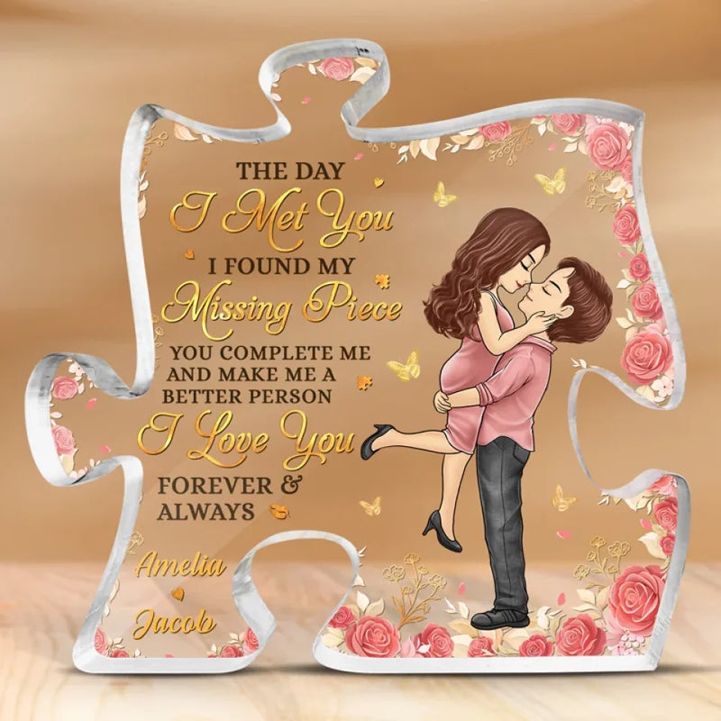 I Love You Forever And Always - Couple Personalized Custom Puzzle Shaped Acrylic Plaque - Christmas Gift For Husband Wife, Anniversary