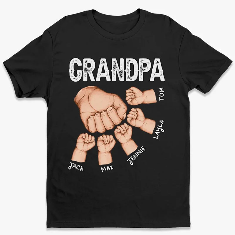 Grandpa Hold Their Children's Hands For A Short While, But Their Hearts Forever - Family Personalized Custom Unisex T-shirt, Premium T-shirt, Hoodie - Gift For Grandpa