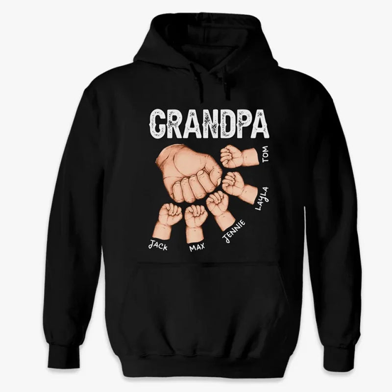 Grandpa Hold Their Children's Hands For A Short While, But Their Hearts Forever - Family Personalized Custom Unisex T-shirt, Premium T-shirt, Hoodie - Gift For Grandpa