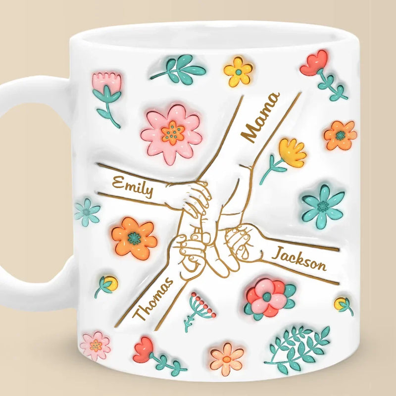 Custom Name Family Handprint Gifts for Mom - Personalized Mugs