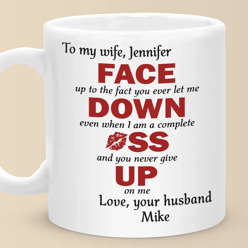 You Never Give Up On Me - Couple Personalized Custom Mug - Christmas Gift For Husband Wife, Anniversary
