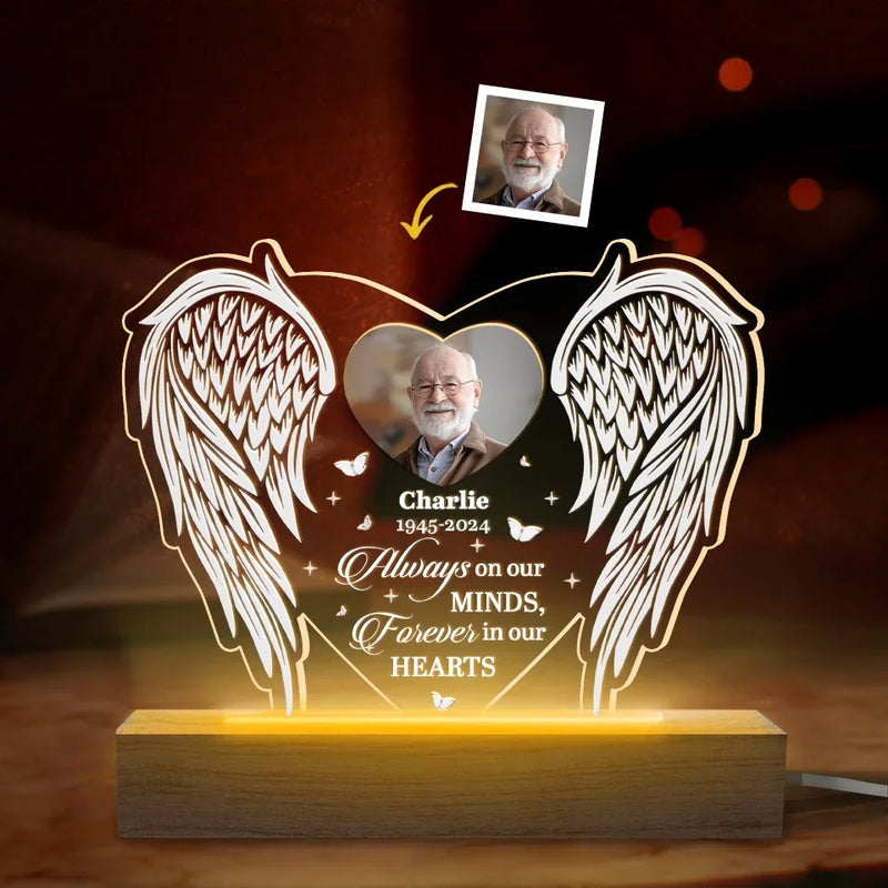 Custom Photo Memorial Angel Wings Decor - Personalized Acrylic LED Light