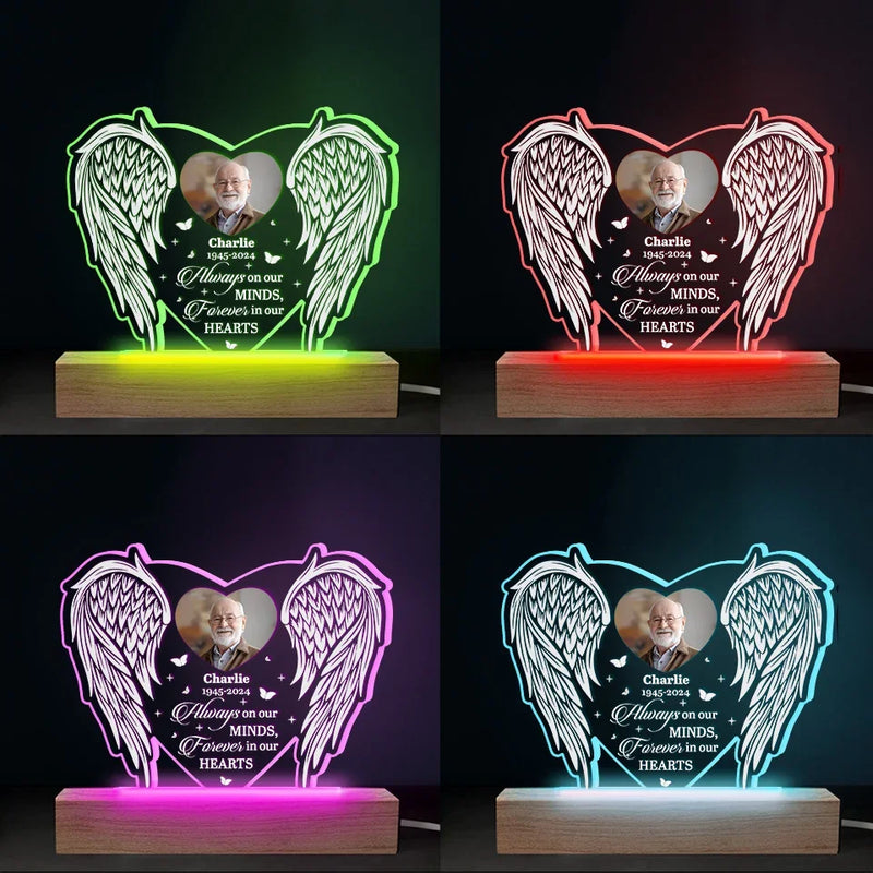 Custom Photo Memorial Angel Wings Decor - Personalized Acrylic LED Light