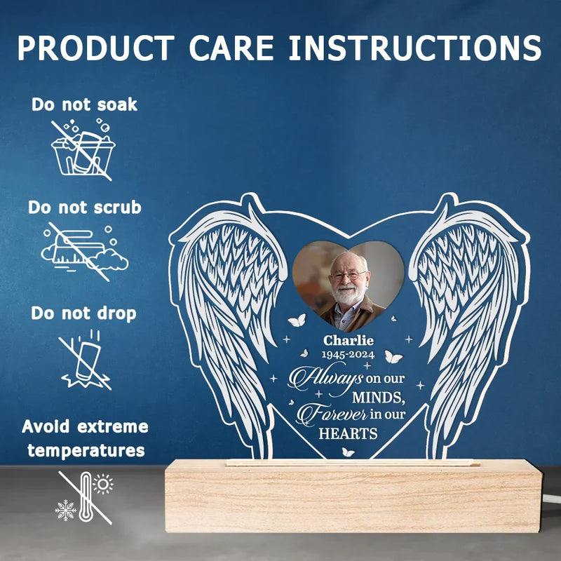 Custom Photo Memorial Angel Wings Decor - Personalized Acrylic LED Light