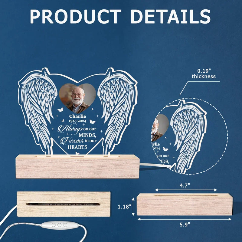 Custom Photo Memorial Angel Wings Decor - Personalized Acrylic LED Light