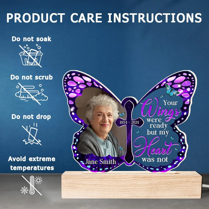 Custom Photo Your Wings Were Ready But My Heart Was Not - Memorial Personalized Custom Shaped 3D LED Light - Sympathy Gift For Family Members