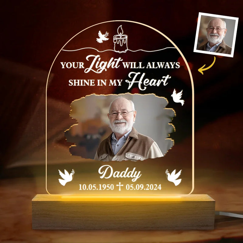 Custom Photo Memorial Gifts for Dad - Personalized Acrylic LED Light