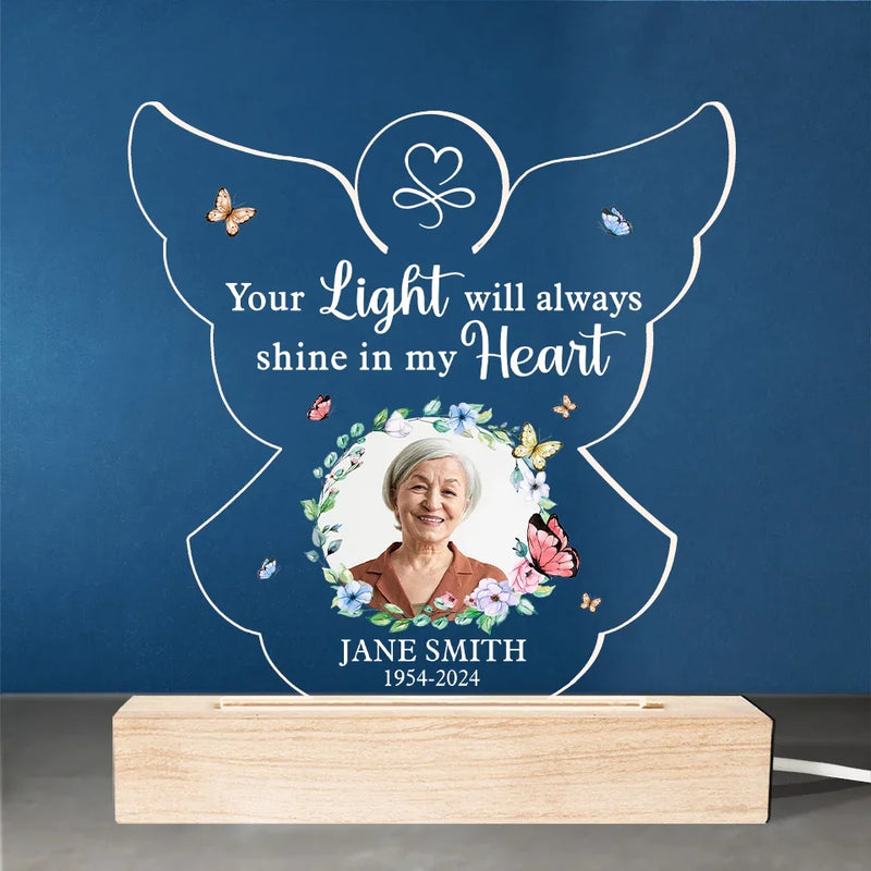 Custom Photo You’re In Our Hearts And Thoughts - Memorial Personalized Custom Shaped 3D LED Light - Sympathy Gift For Family Members