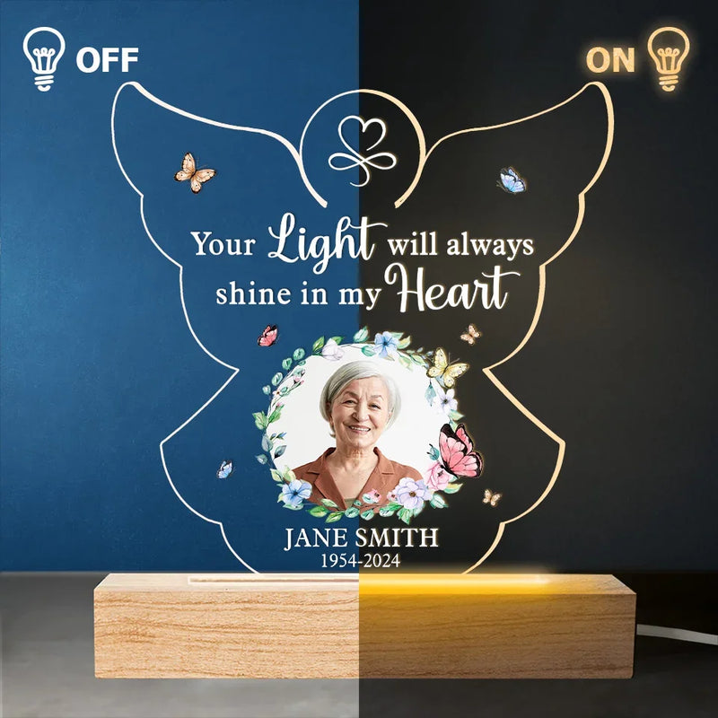 Custom Photo You’re In Our Hearts And Thoughts - Memorial Personalized Custom Shaped 3D LED Light - Sympathy Gift For Family Members