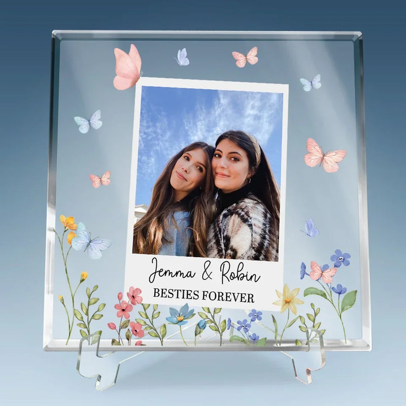 Custom Photo Besties Make Life Brighter - Bestie Personalized Custom Square Shaped Acrylic Plaque - Gift For Best Friends, BFF, Sisters