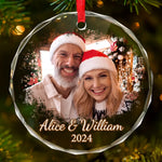 Custom Photo Christmas Couple Gifts - Personalized Glass Ornament