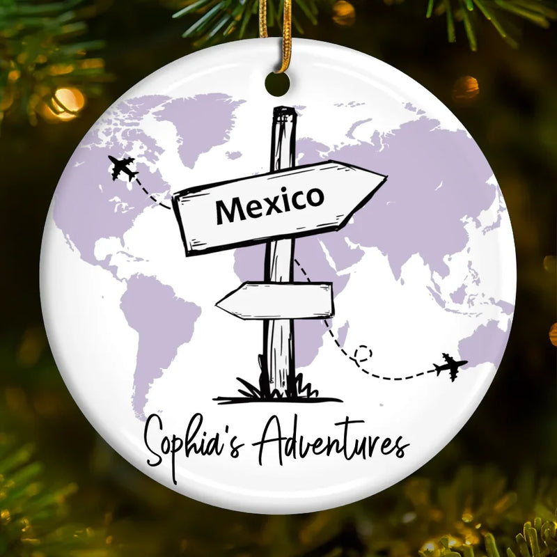Travel All Around The World - Travel Personalized Custom Ornament - Ceramic Round Shaped - Christmas Gift For Family Members, Gift For Adventure Travel Lovers