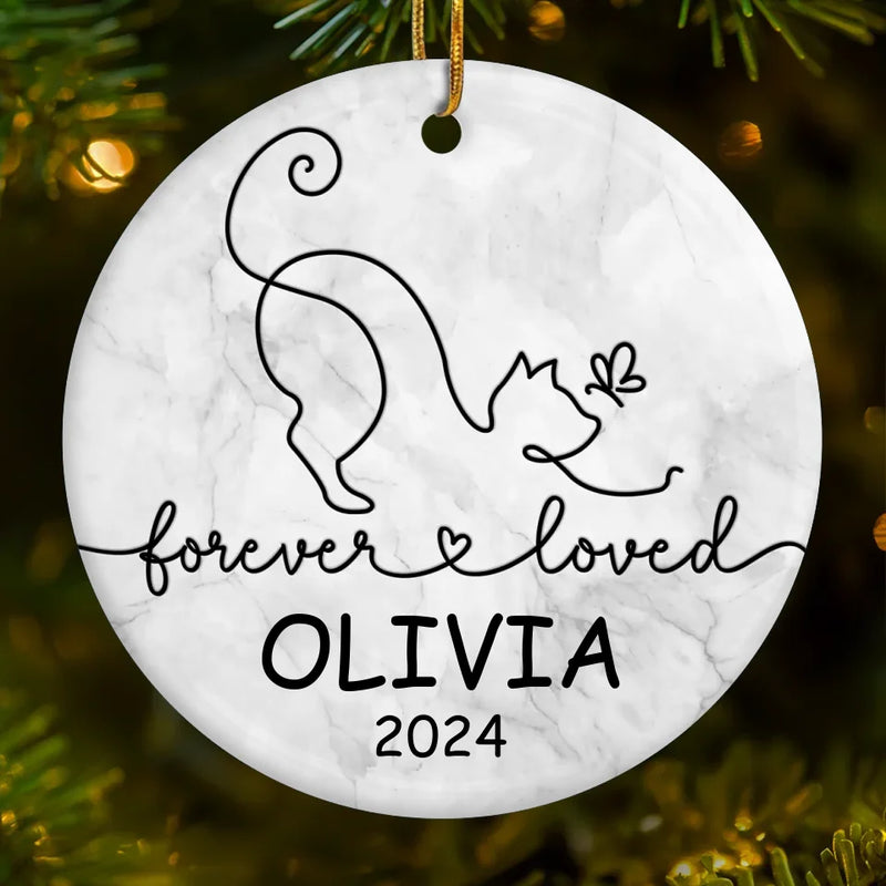 Forever Loved - Memorial Personalized Custom Ornament - Ceramic Round Shaped - Sympathy Gift, Christmas Gift For Pet Owners, Pet Lovers