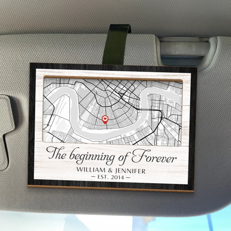Location Map I Carry Your Heart With Me - Couple Personalized Custom Map Car Visor Clip - Map Art, Christmas Gift For Husband Wife, Anniversary