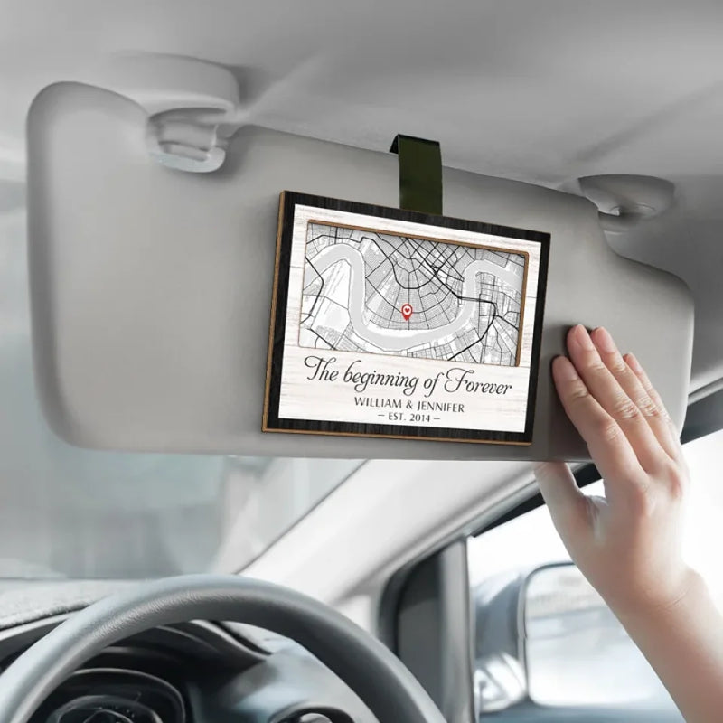 Location Map I Carry Your Heart With Me - Couple Personalized Custom Map Car Visor Clip - Map Art, Christmas Gift For Husband Wife, Anniversary