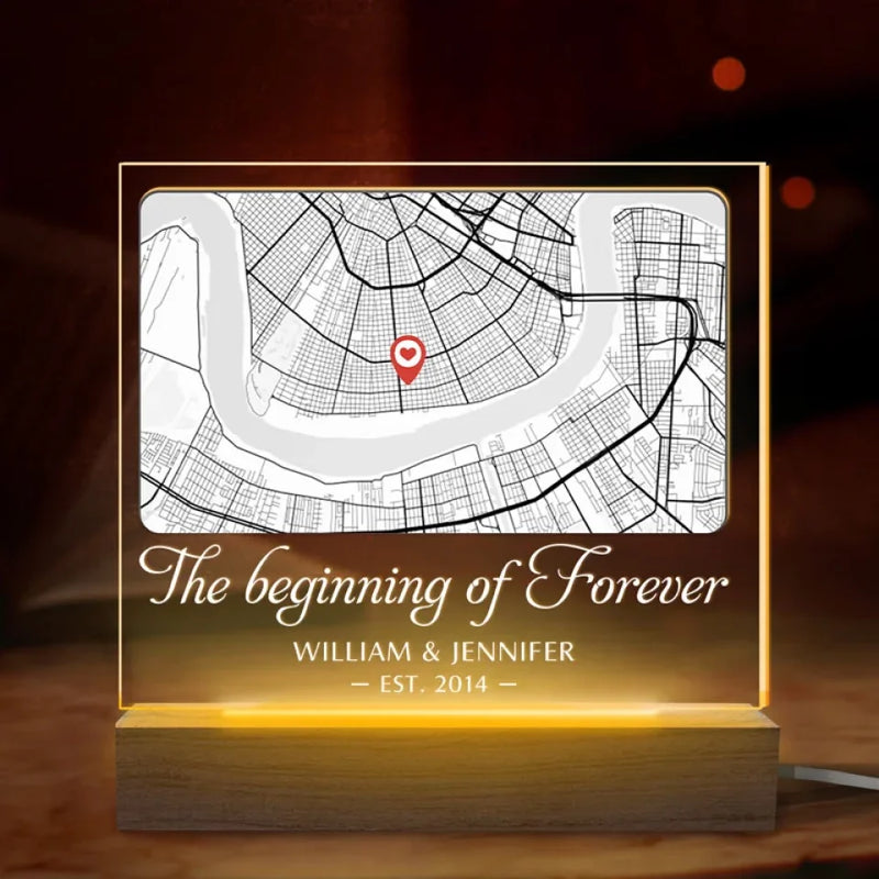 Location Map Where It All Began - Couple Personalized Custom Shaped 3D LED Light - Map Art, Gift For Husband Wife, Anniversary