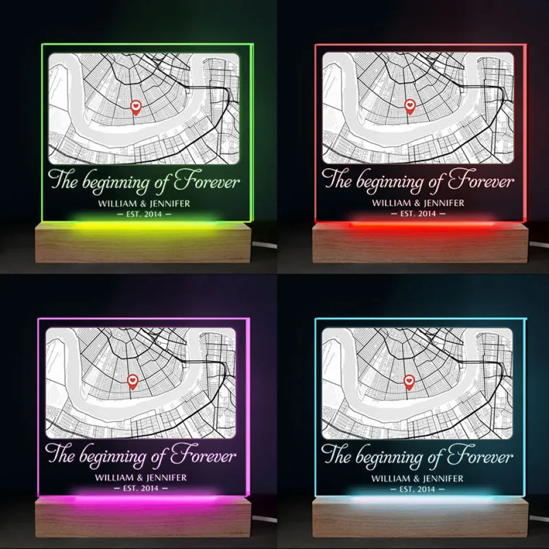 Location Map Where It All Began - Couple Personalized Custom Shaped 3D LED Light - Map Art, Gift For Husband Wife, Anniversary