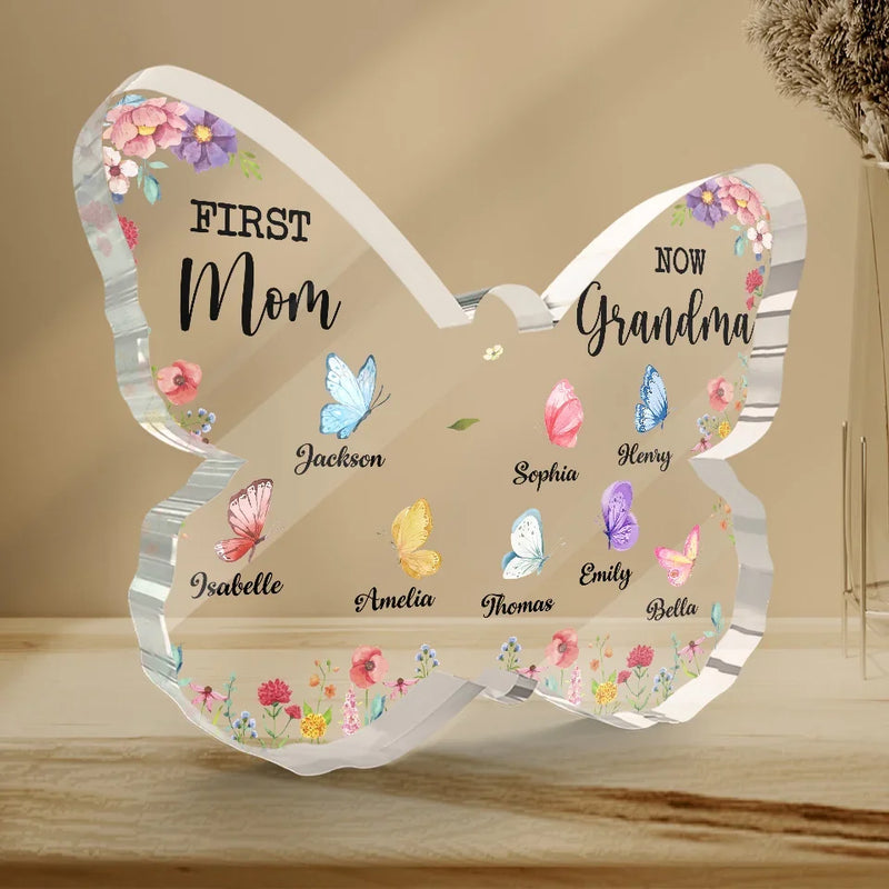 A Legacy Passed From Mom To Grandma - Family Personalized Custom Butterfly Shaped Acrylic Plaque - Gift For Mom, Grandma