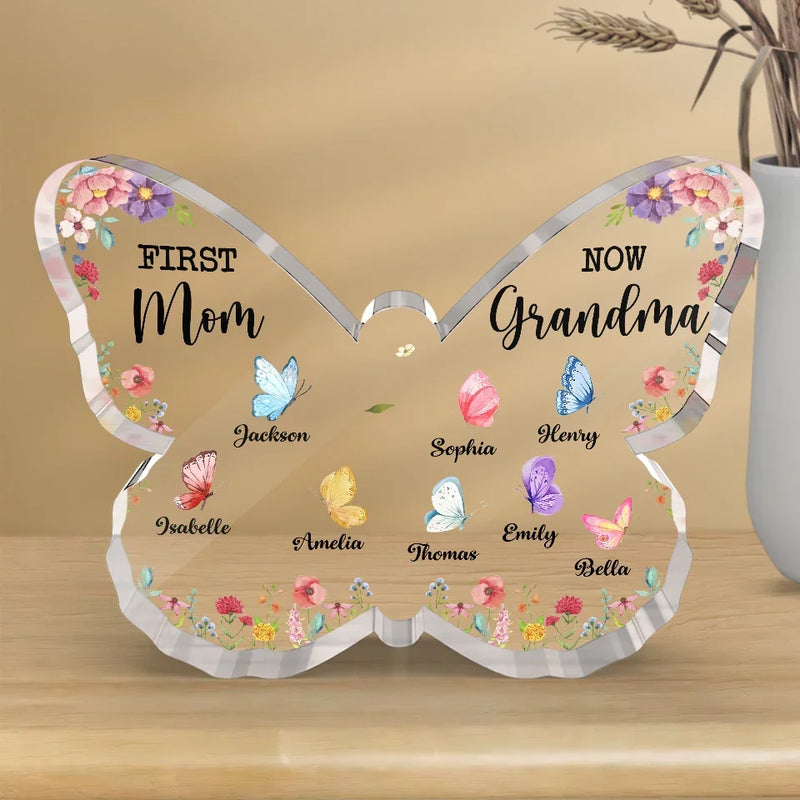 A Legacy Passed From Mom To Grandma - Family Personalized Custom Butterfly Shaped Acrylic Plaque - Gift For Mom, Grandma