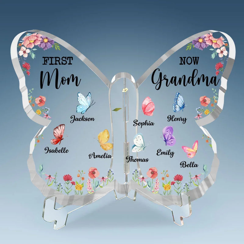 A Legacy Passed From Mom To Grandma - Family Personalized Custom Butterfly Shaped Acrylic Plaque - Gift For Mom, Grandma
