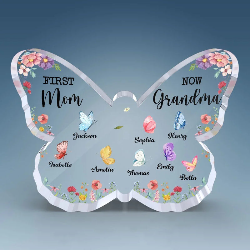 A Legacy Passed From Mom To Grandma - Family Personalized Custom Butterfly Shaped Acrylic Plaque - Gift For Mom, Grandma
