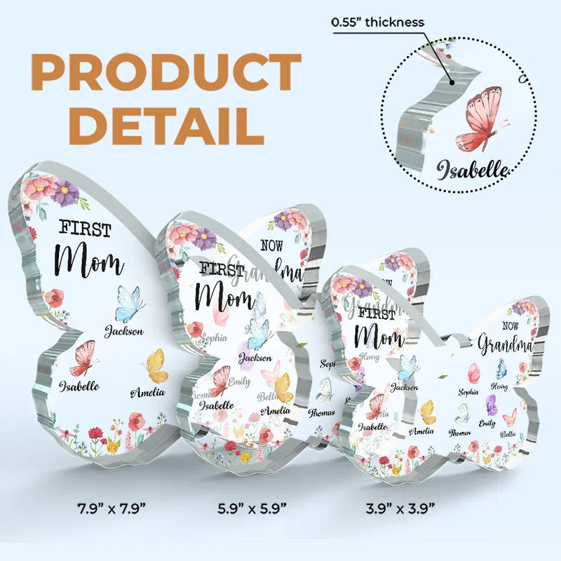 A Legacy Passed From Mom To Grandma - Family Personalized Custom Butterfly Shaped Acrylic Plaque - Gift For Mom, Grandma