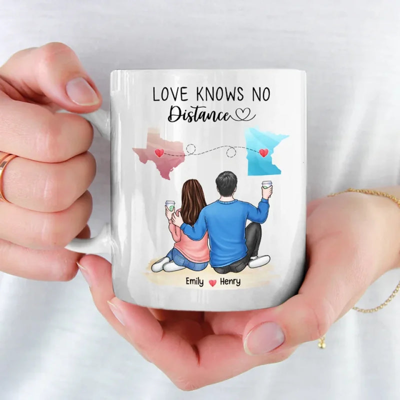 Love Knows No Distance - Couple Personalized Custom Mug - Gift For Husband Wife, Anniversary, Long Distance Relationship