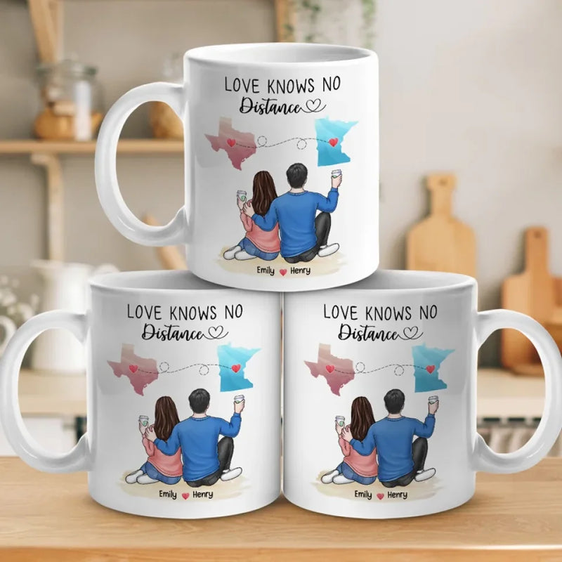 Love Knows No Distance - Couple Personalized Custom Mug - Gift For Husband Wife, Anniversary, Long Distance Relationship