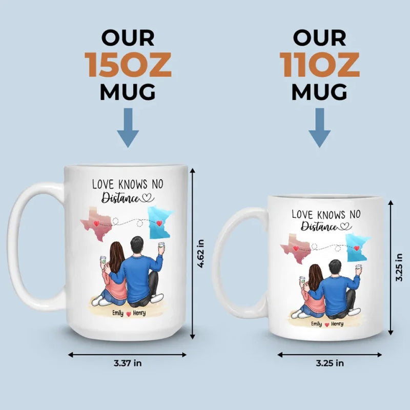 Love Knows No Distance - Couple Personalized Custom Mug - Gift For Husband Wife, Anniversary, Long Distance Relationship