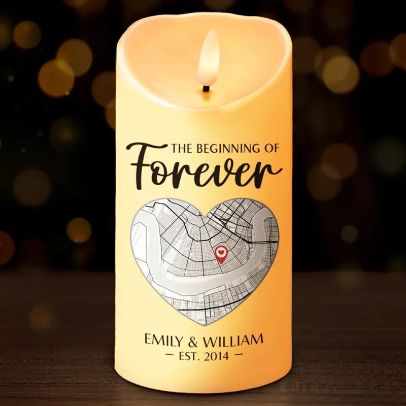 Custom Name Map Wedding Gifts for Couples - Personalized LED Candle