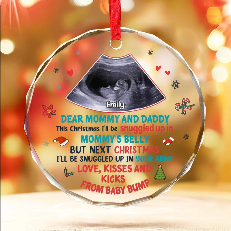 Custom Photo Next Christmas I'll Be Snuggled Up In Your Arms - Family Personalized Custom Circle Glass Ornament - Christmas Gift For Baby Kids, Newborn Baby